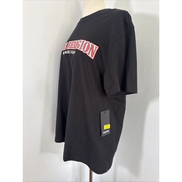 True Religion Jeans T shirt Mens M Black‎ Embroidered Logo Preppy - Picture 5 of 11